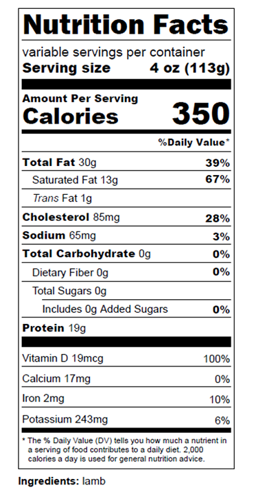 Nutrition label