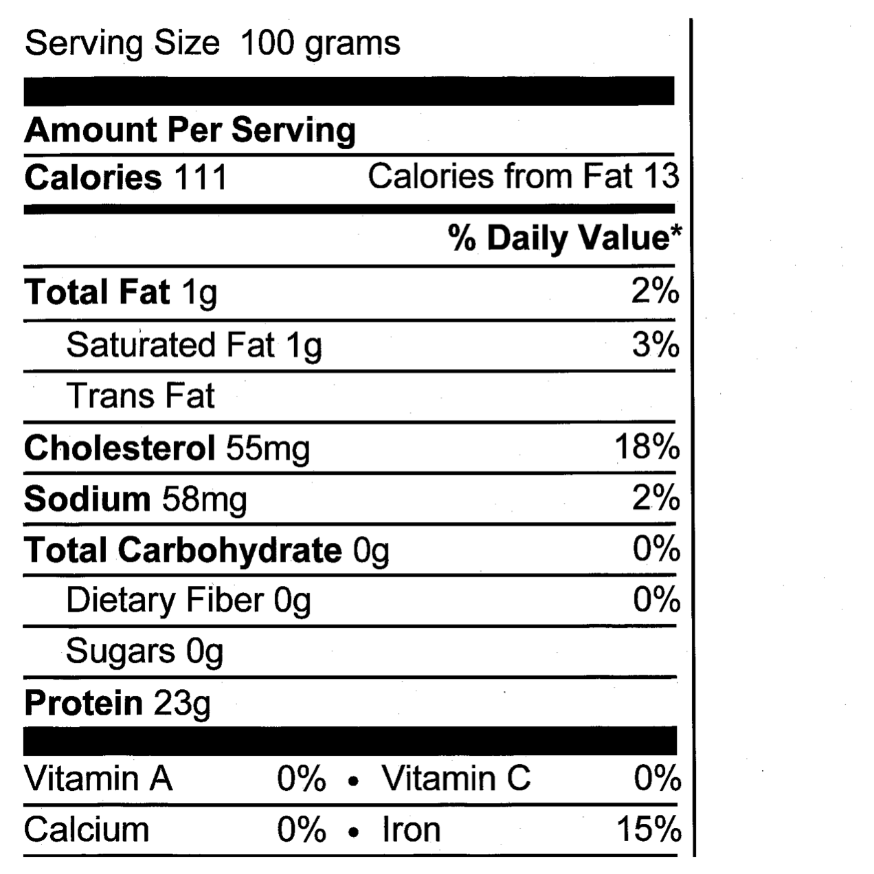 Nutrition label